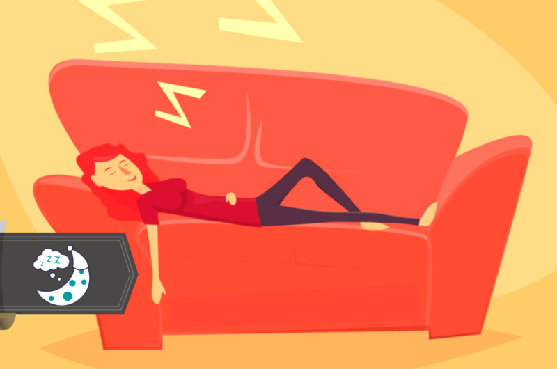 woman is napping on a couch