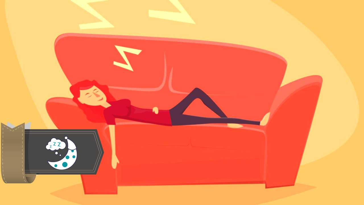 woman is napping on a couch